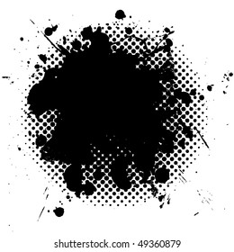 Black Ink Splat With Grunge Effect And Halftone Dot Fade