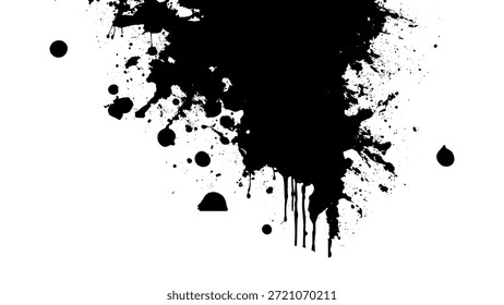 Textura abstracta del grunge de la salpicadura de la tinta negra con el chapoteo dinámico de la pintura y goteos en el Vector blanco del fondo	
