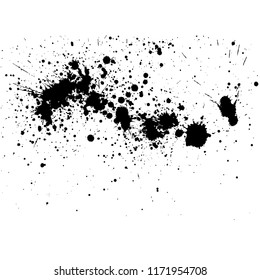 Black ink splatter background, isolated on white. All elements are not grouped. Vector illustration.