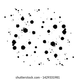 Black ink splatter background, isolated on white. 