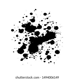 Black ink splatter background, isolated on white background.