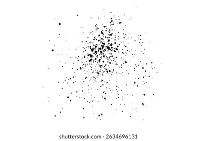 Explosión de salpicaduras de tinta negra sobre fondo blanco textura de Vector aislada con gotas de grunge dispersas