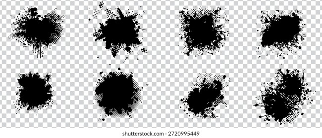 Conjunto de grunge de salpicadura de tinta negra aislado sobre fondo transparente