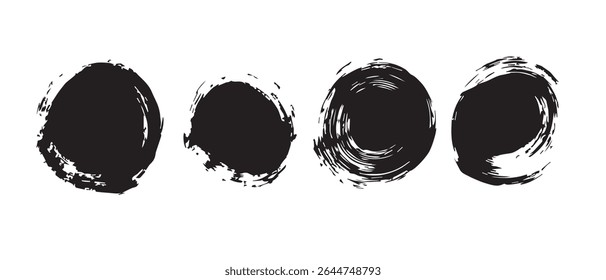 Pinceladas circulares de textura grunge de salpicadura de tinta negra.