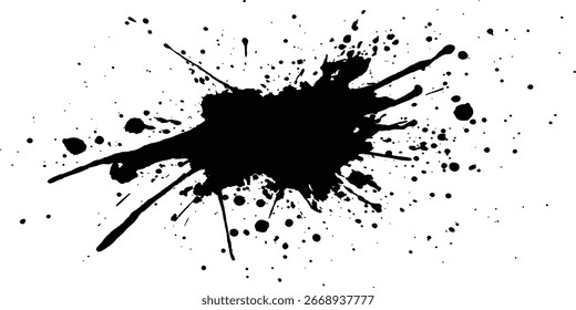 Mancha de tinta preta isolada em plano de fundo transparente. Mancha de tinta preta, tinta preta, pincéis de pincel de tinta, pincéis, linhas, sujo. Elementos de design artístico sujos,	