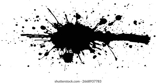 Mancha de tinta preta isolada em plano de fundo transparente. Mancha de tinta preta, tinta preta, pincéis de pincel de tinta, pincéis, linhas, sujo. Elementos de design artístico sujos,	