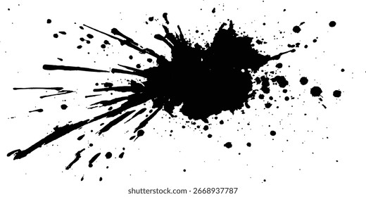 Salpicadura de tinta negra aislada sobre fondo transparente Salpicadura de tinta negra, pintura negra, pinceladas de pincel de tinta, pinceles, líneas, grungy. Sucios Elementos de diseño artísticos,	