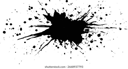 Salpicadura de tinta negra aislada sobre fondo transparente Salpicadura de tinta negra, pintura negra, pinceladas de pincel de tinta, pinceles, líneas, grungy. Sucios Elementos de diseño artísticos,	
