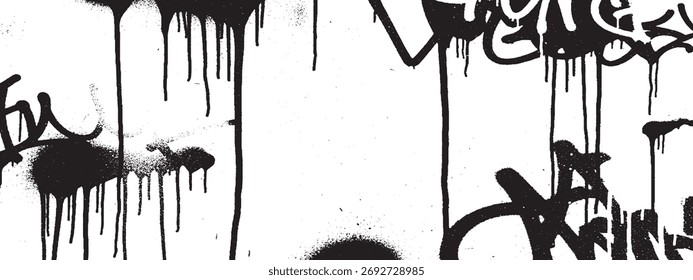 Black ink splatter on white background with abstract dripping effect