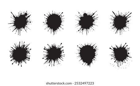 Black ink splatter patterns on a white background