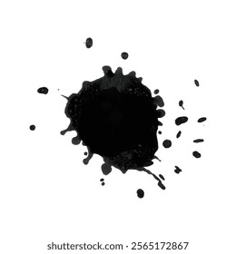 Black ink splatter texture on white paper background watercolor drop and brush stain artistic spray illustration dark blot splash gray abstract spot for design and graphic art projects