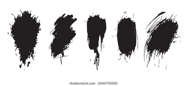Texturas de salpicaduras de tinta negra Pinceles Grunge de alta resolución.