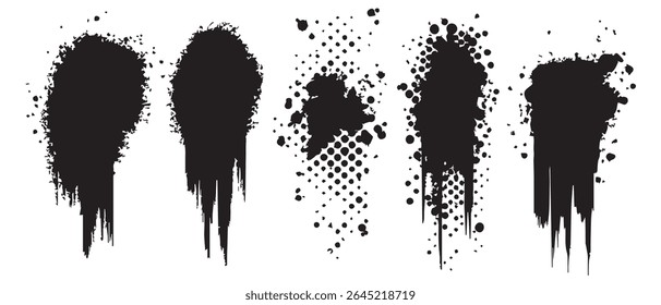Elementos de Diseño gráfico de alta resolución de texturas de salpicaduras de tinta negra.