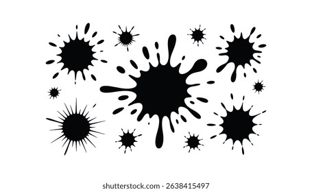Black Ink Splatter Vector Set Grunge Paint Drip and Splash Silhouettes