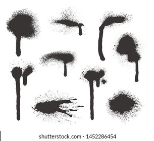 Black ink splatters. Ink blots set.