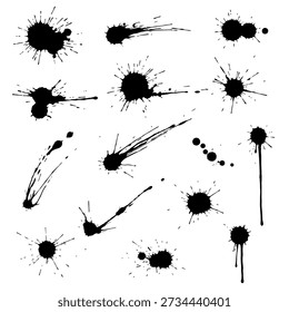 Black Ink Splatters, Paint Blots, and Brush Strokes Collection