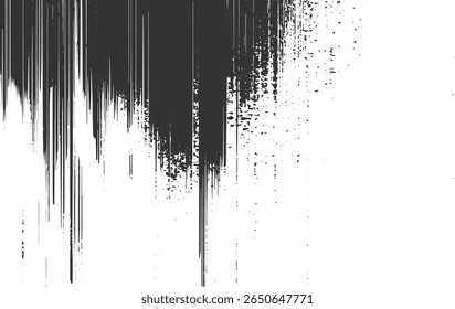 Black ink splatters and vertical stripes on white background create a grunge texture with dark gray paint drips.
