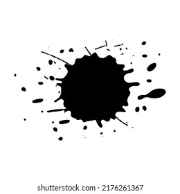 Black Ink spot and dots. Drops and splashes, blots of liquid paint. Watercolor grunge vector illustration.