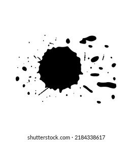 Black Ink spot and dots. Drops and splashes, blots of liquid paint. Watercolor grunge vector illustration.