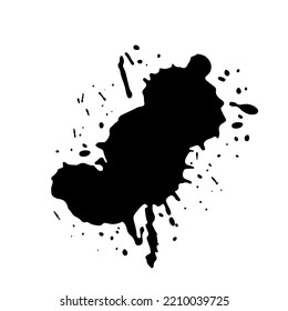 Black Ink spot and dots. Drops and splashes, blots of liquid paint. Watercolor grunge vector illustration.
