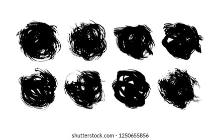 Black ink spots set on white background. Ink vector illustration.