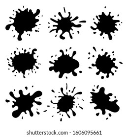 Black ink spots set on white background. Ink illustration. Vector illustration.