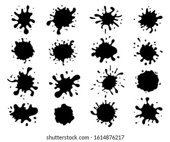 Black ink spots set on white background. Ink illustration. Vector illustration.