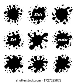 Black ink spots set on white background. Ink illustration. Vector illustration.