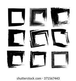 Black ink square brush strokes set. Grunge style. Vector illustration for your graphic design.