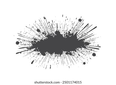Black ink stain with splash. Grunge paint texture. Isolated vector image in simple style