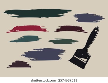 Black ink stains mega set elements in flat graphic design. Bundle objects of rough brush stroke patterns and dirty paint blobs with grunge edges in different abstract forms. Vector illustration
