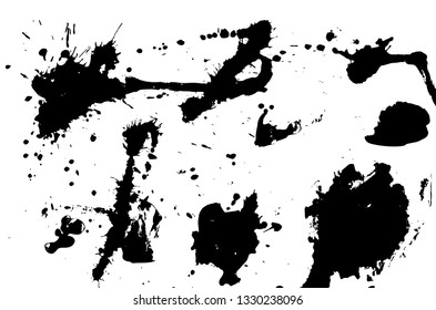 black ink stains. Splashes, blots and drops