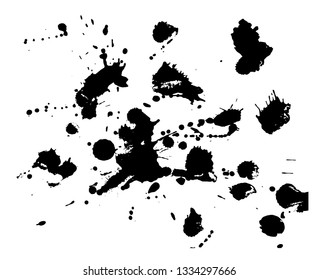 Black ink stains, splashes, blots, drops