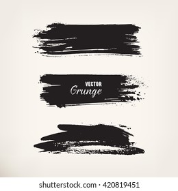 Black ink stroke. Set of grunge painting on isolated background. Abstract vector illustration. Design elements for your projects, business card, presentation