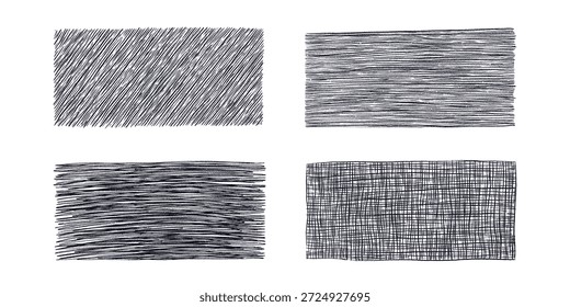 Los trazos de tinta negra forman patrones de celosía diagonales en lienzo blanco. Grunge sketch de fondo con líneas paralelas, creando un auténtico efecto de ilustración a mano alzada y sombreado áspero. colección Abstractas