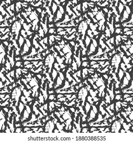 Black ink strokes isolated on white background. Monochrome seamless pattern. Vector flat graphic hand drawn illustration. Texture.