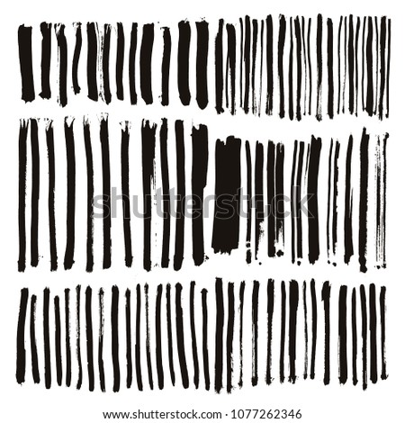 Black ink strokes set on white background. Vector paint brush stripes. Elements for design. 