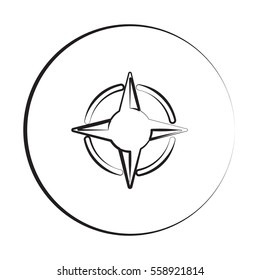 Black ink style Compass Rose icon with circle