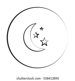Black ink style Moon And Stars icon with circle
