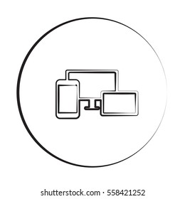 Black ink style Responsive Media Design icon with circle
