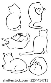 Black ink style set of cat. Silhouette transparent picture on white background.