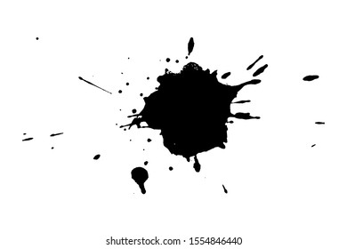 Black ink style splash, blobs and stains brushes and textures made with watercolor. Grunge dirty shapes and silhouettes for your design.
