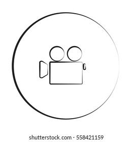 Black ink style Video Camera icon with circle