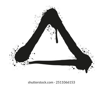 Black ink triangle illustration with splatters in flat vector style clean lines and bold color