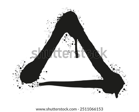 Black ink triangle illustration with splatters in flat vector style clean lines and bold color