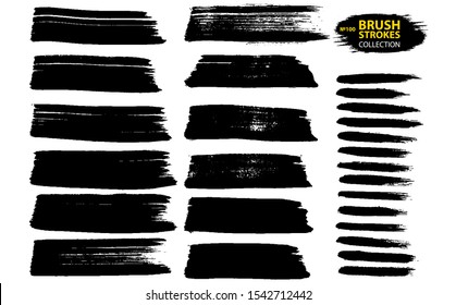 Black ink vector brush strokes. Thin dirty distress texture banners.