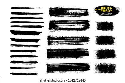 Black ink vector brush strokes. Thin dirty distress texture banners.