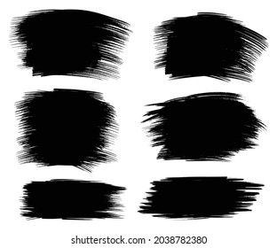 Black ink vector brush strokes. Set of Grunge Vector Texture with isolated Paint stripes, dry border in black. Modern Textured sharps for distressed banner, your illustrations, Rectangle text boxes.