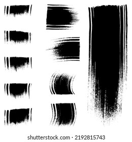 Correos de pincel vectorial de tinta negra. Conjunto de ilustraciones de pincel vectorial. Banderas de textura de tinta de grunge sucio y elementos de diseño aislados en el fondo blanco.