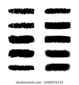 Black ink vector brush strokes. Thin dirty distress texture banners.